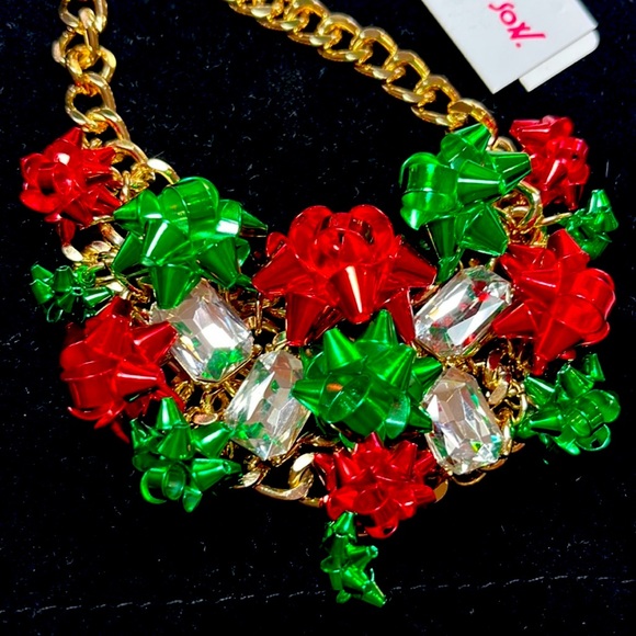 New Betsey Johnson Festive Bow Bib Necklace - Picture 10 of 14